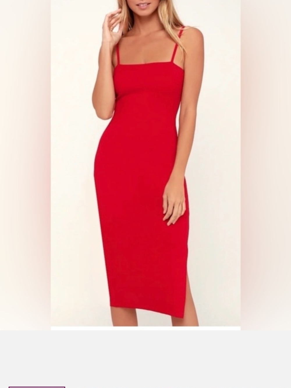 Lulu's Red Square-Neck Bodycon Midi Dress